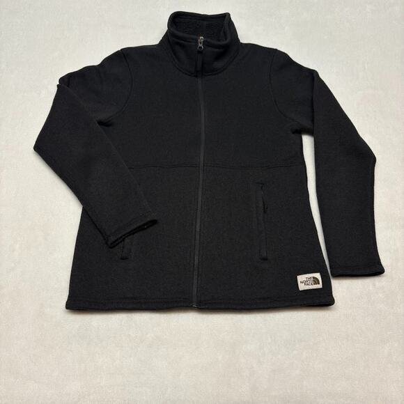 The North Face Crescent Full Zip Faux Sherpa Lined Sweater Jacket Black Size M - Picture 1 of 9
